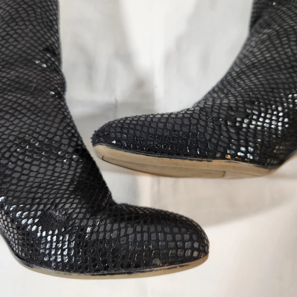 Franco Sarto Black Snakeskin Boots Size 7.5